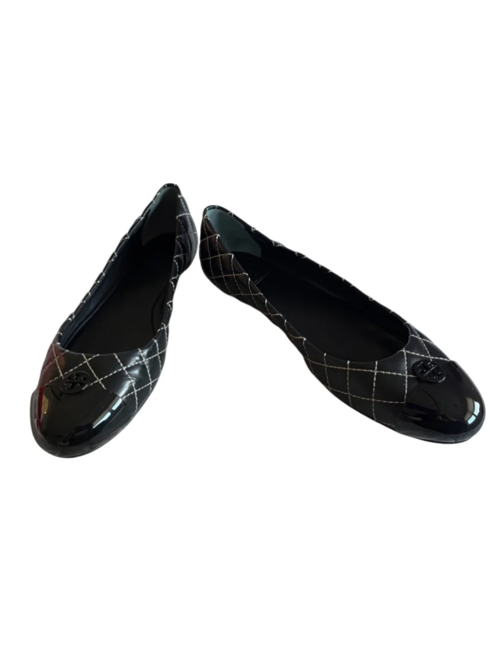 Tory Burch Quilted Leather KAITLIN Ballet Flats in Black w/ White Trim 8.5